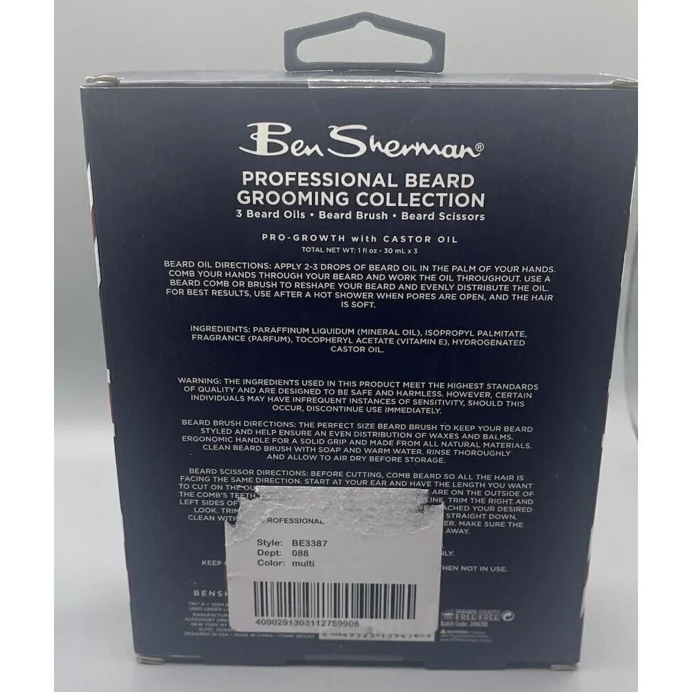 Ben Sherman Professional Beard Grooming Oils-Brush-Scissors- 5 Piece Set